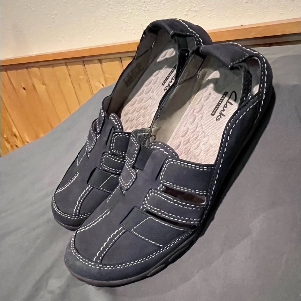 Clark’s Bendables sandals slip on comfy shoes denim blue